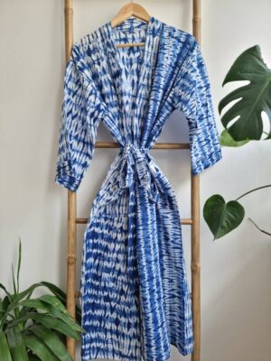 Pure Cotton Kimono in Indigo White Zebra Stripes - Image 6