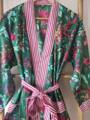 Cotton Tropical Kimono in Emerald Green shade - Image 2
