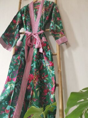 Cotton Tropical Kimono in Emerald Green shade - Image 3