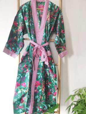 Cotton Tropical Kimono in Emerald Green shade - Image 4