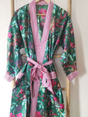 Cotton Tropical Kimono in Emerald Green shade - Image 5