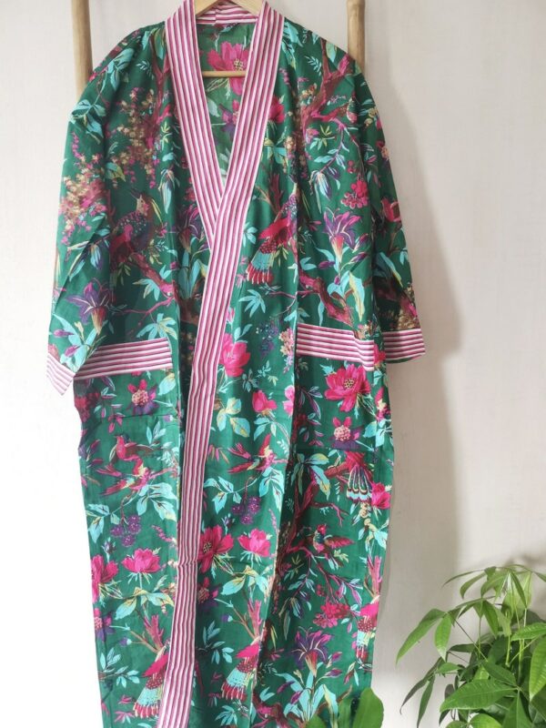 Cotton Tropical Kimono in Emerald Green shade
