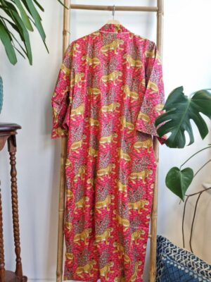 Pure Cotton Kimono in Royal Red Leopard Jungle Print - Image 6