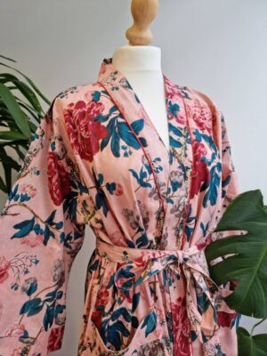 Pure Cotton Summer Kimono in Rose Pastel Peach - Image 2