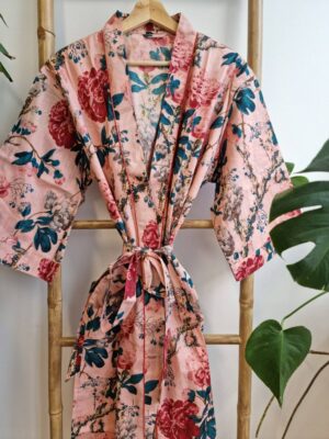 Pure Cotton Summer Kimono in Rose Pastel Peach - Image 3