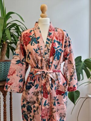 Pure Cotton Summer Kimono in Rose Pastel Peach - Image 4