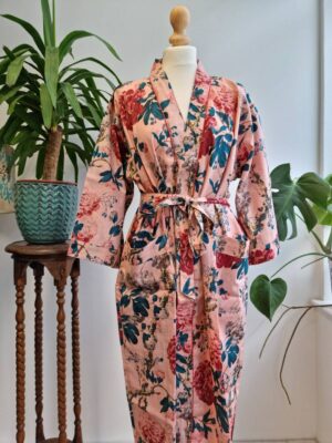 Pure Cotton Summer Kimono in Rose Pastel Peach - Image 8