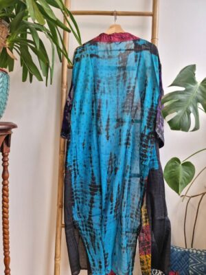 Recycled Vintage Cotton Kimono in Purple Olive Aqua Black Floral - Image 6