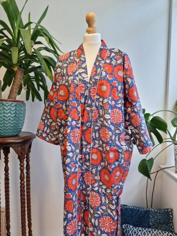 Pure Cotton Kimono in co9ntast of Botanical Leaves and Quirky shades