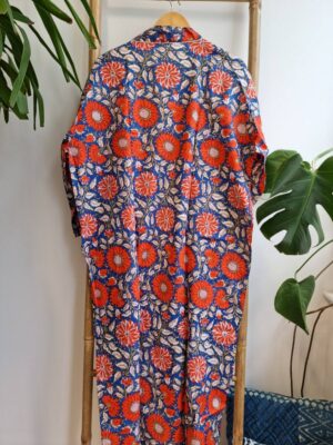 Pure Cotton Kimono in co9ntast of Botanical Leaves and Quirky shades - Image 7