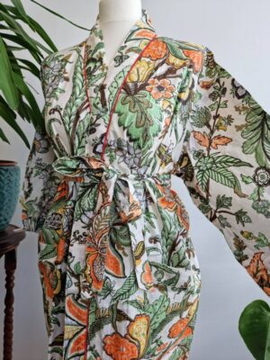 Pure Cotton Kimono in Bloom White Tropical Botanical Garden - Image 2
