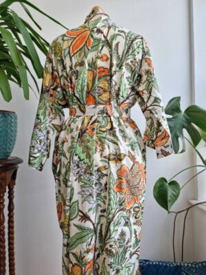 Pure Cotton Kimono in Bloom White Tropical Botanical Garden - Image 4