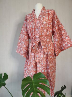 Pure Cotton Kimono in Spring Peachy Orange - Image 2