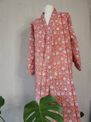 Pure Cotton Kimono in Spring Peachy Orange - Image 3