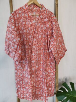 Pure Cotton Kimono in Spring Peachy Orange - Image 4