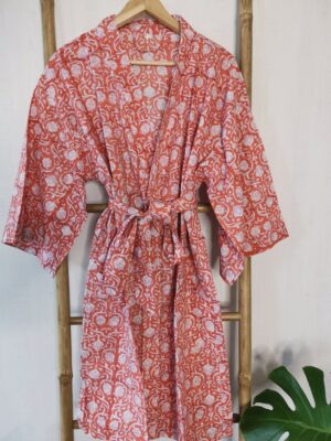 Pure Cotton Kimono in Spring Peachy Orange - Image 5