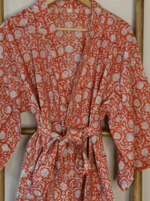 Pure Cotton Kimono in Spring Peachy Orange - Image 6
