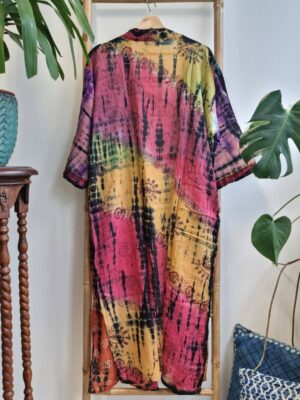 Recycled Vintage Cotton Kimono Orange Teal Purple Pink - Image 4