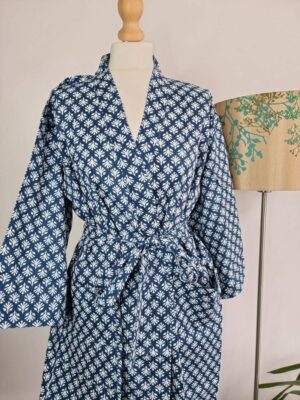 Pure Cotton Kimono in Spring Indigo White Mini Motif - Image 2
