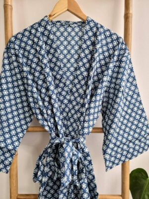 Pure Cotton Kimono in Spring Indigo White Mini Motif - Image 5