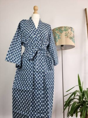 Pure Cotton Kimono in Spring Indigo White Mini Motif - Image 8