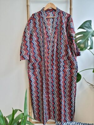 Men’s Cotton Indigo Bagru Boho Kimonos with Geometric Stripes - Image 4