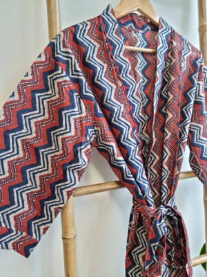 Men’s Cotton Indigo Bagru Boho Kimonos with Geometric Stripes - Image 3