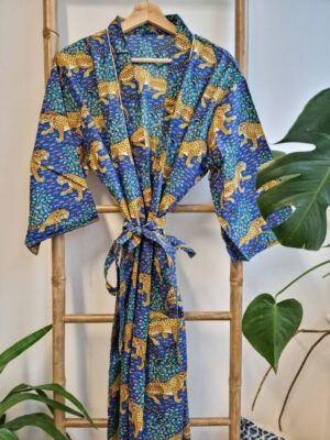 Men’s Cotton Kimono - Royal Blue Mustard Yellow - Image 2