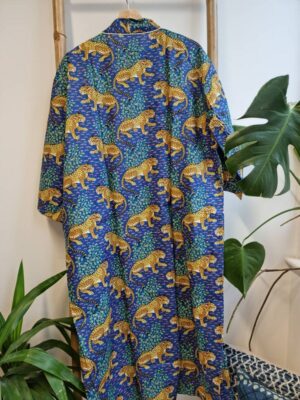 Men’s Cotton Kimono - Royal Blue Mustard Yellow - Image 4