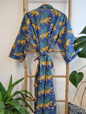 Men’s Cotton Kimono - Royal Blue Mustard Yellow - Image 5