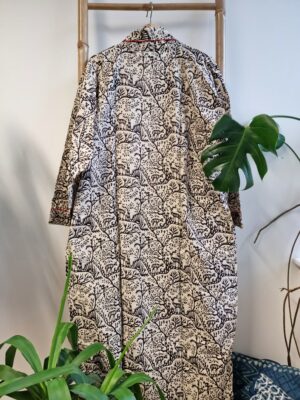 Men’s Cotton Kimono in Cream Black Red Deer Animal - Image 5