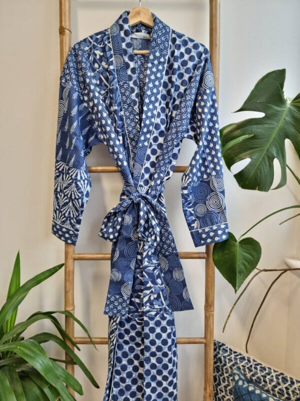 Men’s Cotton Kimono - Indigo White Blue Patchwork