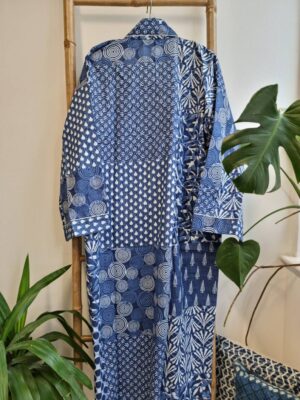 Men’s Cotton Kimono - Indigo White Blue Patchwork - Image 5