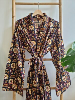 Men’s Cotton Kimono - Regal Mughal Black Beige Red Mustard