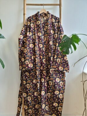 Men’s Cotton Kimono - Regal Mughal Black Beige Red Mustard - Image 2