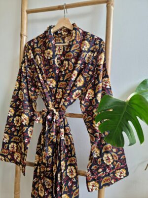 Men’s Cotton Kimono - Regal Mughal Black Beige Red Mustard - Image 3