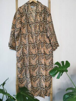 Men’s Cotton Kimono in Regal Paisley Earthen shade - Image 2
