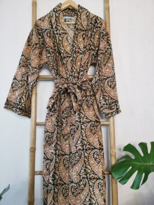 Men’s Cotton Kimono in Regal Paisley Earthen shade - Image 3