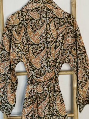 Men’s Cotton Kimono in Regal Paisley Earthen shade - Image 4