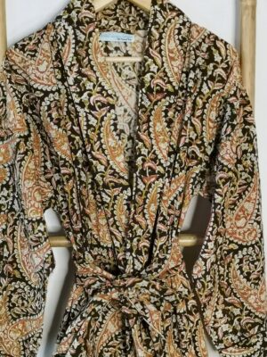 Men’s Cotton Kimono in Regal Paisley Earthen shade - Image 6