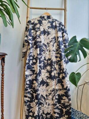 Men’s Cotton Kimono - Regal Classic Black Oreintal Leaves - Image 2