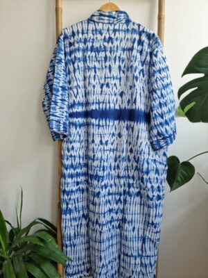 Men’s Cotton Kimono in Indigo Blue White Zebra Stripes - Image 3