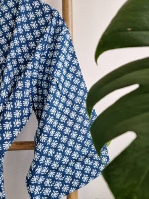 Men’s Cotton Kimono in Indigo Blue White Mini Motif - Image 6
