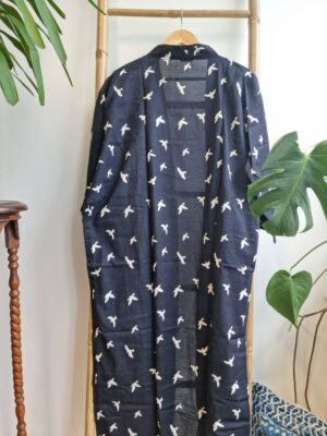 Men’s Cotton Kimono in Regal Classic Black White- Monochromic look - Image 2