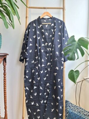 Men’s Cotton Kimono in Regal Classic Black White- Monochromic look - Image 3