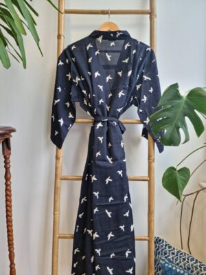 Men’s Cotton Kimono in Regal Classic Black White- Monochromic look - Image 4