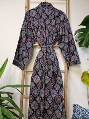 Men’s Cotton Kimono in Regal Black Blue Red- Ajrakh - Image 4