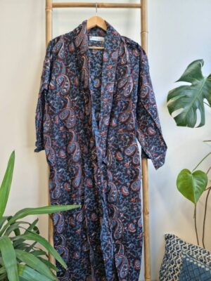 Men’s Cotton Kimono in Black Blue Maroon Red - Image 3