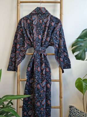 Men’s Cotton Kimono in Black Blue Maroon Red - Image 5