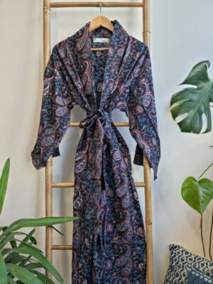 Men’s Cotton Kimono in Black Blue Maroon Red - Image 2